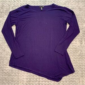 Eileen Fisher Deep Purple Long-Sleeve Asymmetric Hem Top